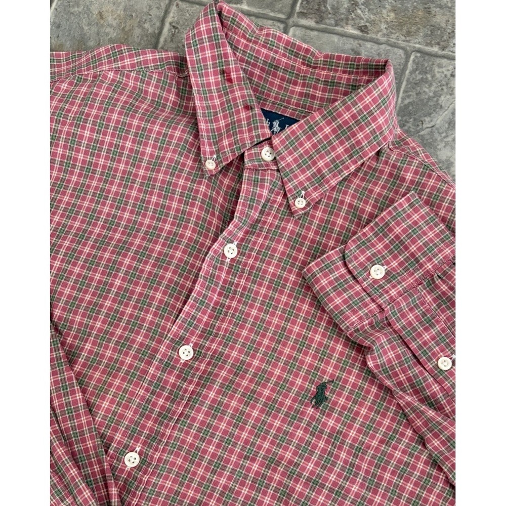 Polo Ralph Lauren Mens Large Long Sleeve Pink Plaid Button Down Classic Fit